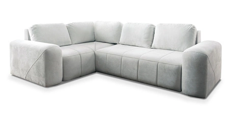 Narożnik z funkcją spania Bovec II szary lewostronny komfortowy narożnik rozkładany o stylowym charakterze pojemnik na pościel