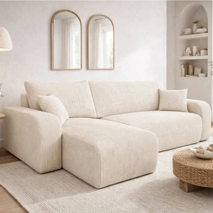 Narożnik z funkcją spania Fiesta kość słoniowa uniwersalny w ustawieniu narożnik do salonu sztruksowa tkanina pojemnik na pościel