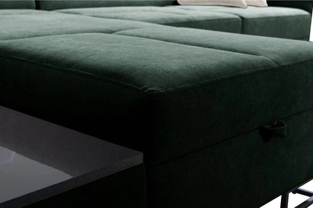 Narożnik z funkcją spania Alcamo burgundowy / czarny lewostronny stylowy narożnik z dostawką praktyczna szuflada w boczku mebla