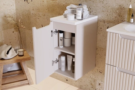 Szafka łazienkowa wisząca Nova 30 cm beżowa stylowa szafka z półką zapewni dodatkową przestrzeń do przechowywania frezowany uchwyt