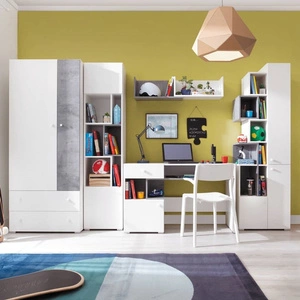 Meblościanka Epsilon biała / beton idealna propozycja do pokoju młodzieżowego lub dziecięcego w modnym stylu