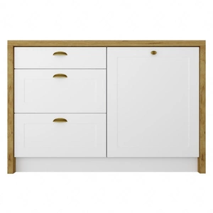 Wyspa kuchenna z szufladami Adele 127 cm dąb artisan / biały funkcjonalny mebel kuchenny odporny na działanie wilgoci metalowe uchwyty