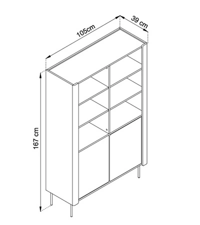 Regał Tantuni 105 cm orzech warmia / beżowy stylowy i elegancki regał z drzwiami wyrazista kolorystyka stabilne metalowe nogi