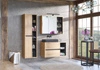 Zestaw mebli łazienkowych Devon dąb shetland / grafit stylowe szafki łazienkowe o prostej formie podkreślone kontrastową kolorystyką 