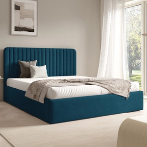 Łóżko tapicerowane Faro 160x200 granatowe wygodne łóżko do sypialni designerskie wezgłowie o subtelnie zaokrąglonym kształcie