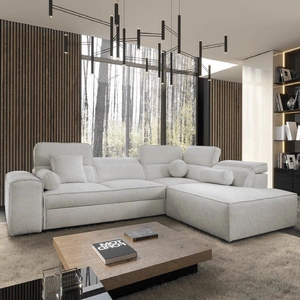 Narożnik z funkcją spania Viano VII szary popiel prawostronny modny i stylowy narożnik z regulowanymi zagłówkami ozdobne poduszki