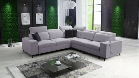 Narożnik z funkcją spania Kelly Sleek III szary popiel prawostronny elegancki narożnik do salonu z dwoma pojemnikami na pościel