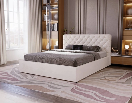 Łóżko tapicerowane Ombo 180x200 beżowe stylowe łóżko z pojemnikiem na pościel wygodny zagłówek zachwyca eleganckim designem