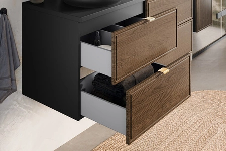 Szafka pod umywalkę Talia 60 cm czarny / dąb casella elegancka szafka z gustowną frezowaną ramką na frontach szuflad