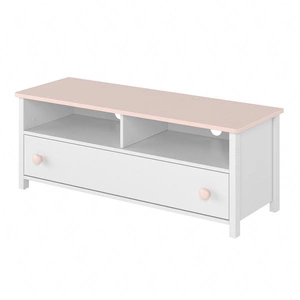 Szafka RTV Luna 120 cm biały / różowy stylowa szafka pod telewizor idealna do pokoju dziewczęcego o subtelnym wykończeniu