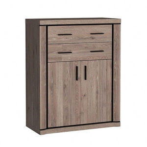 Komoda wysoka Dallas 97 cm dąb truflowy / czarny elegancka stylistyka mebla wzbogacona o stylowe czarne dodatki idealna komoda z szufladami do salonu