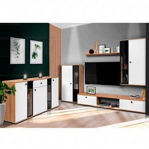 Zestaw mebli Senja dąb artisan / biały nowoczesny design ozdobne ryflowane fronty z metalowymi uchwytami