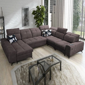 Narożnik z funkcją spania Buffalo VIII brązowy lewostronny wysokiej klasy narożnik do salonu z pojemnikami wysoka jakość wykonania