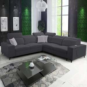 Narożnik z funkcją spania Kelly Sleek III grafitowy prawostronny elegancki narożnik do salonu z dwoma pojemnikami na pościel