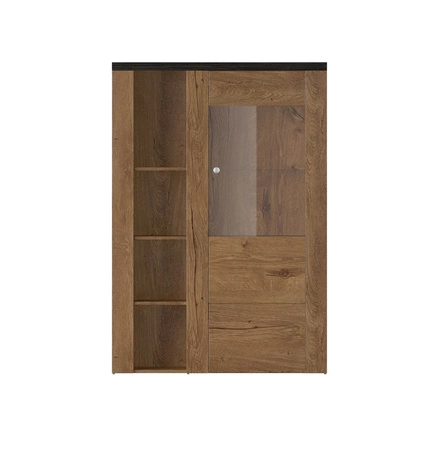 Witryna niska Larona 100 cm dąb lefkas / touchwood elegancka witryna do salonu prosta bryła idealna do każdego wnętrza elementy z bezpiecznego szkła hartowanego