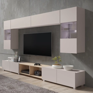 Meblościanka Apulia XXIV beżowy / dąb złoty wyjątkowo stylowa meblościanka proste bryły wpisujące się w każde wnętrze