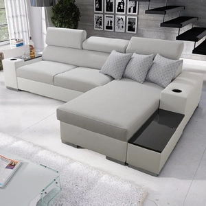 Narożnik z funkcją spania Provo siwy / biały prawostronny narożnik z pojemnikiem na pościel i funkcjonalną dostawką