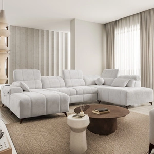 Narożnik z funkcją spania Penejos VI szary popiel lewostronny stylowy narożnik rozkładany z dwoma pojemnikami na pościel trwała tkanina