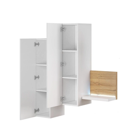 Witryna wisząca Bota antracyt / dąb ribbec asymetryczna bryła w stylu nowoczesnym odporna na uszkodzenia bardzo funkcjonalna