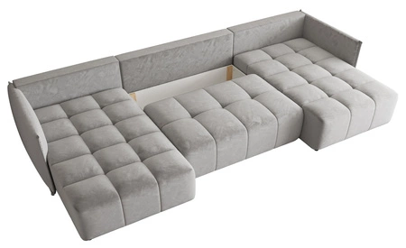 Narożnik z funkcją spania Oroso U jasny szary pojemnik na pościel miękka tkanina typu velvet z powłoką hydrofobową ozdobne pikowania