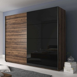 Szafa przesuwna Galaxy 270 cm dąb monastery / czarna pojemna szafa w nowoczesnej formie wyposażona w aluminiowe prowadnice drzwi
