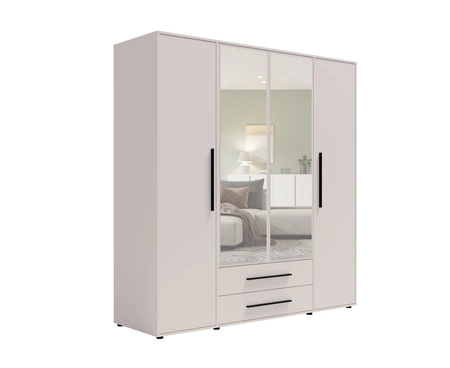 Zestaw mebli do sypialni Maxione beżowy eleganckie i uniwersalne meble do sypialni gustowne czarne uchwyty wysoka jakość wykonania