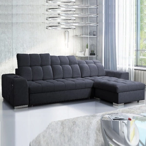Narożnik z funkcją spania Luigi grafitowy prawostronny narożnik z dwoma pojemnikami na pościel tkanina o ciekawej strukturze