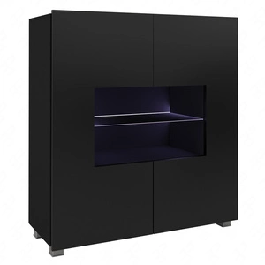 Komoda z przeszkleniem Apulia 100 cm czarny połysk minimalistyczny design stylowa komoda do salonu prosta bryła wpisująca się w każde wnętrze