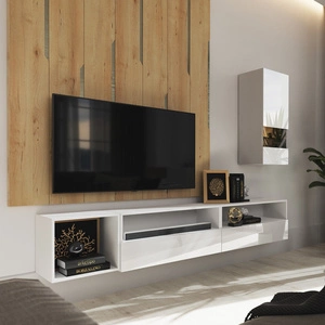 Meblościanka Paleo biała / biały połysk minimalistyczny design meblościanka do salonu lub pokoju dziennego system push to open