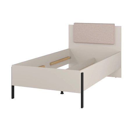 Łóżko Jukon S 100x200 cm beżowe nowoczesny styl idealne łóżko do pokoju nastolatka na matalowych czarnych nogach z tapicerowanym zagłówkiem