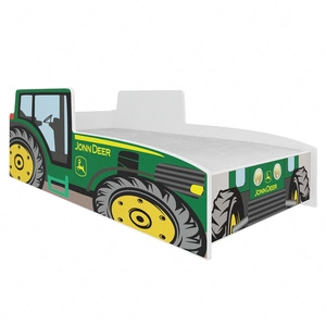 Łóżko Tractor Green 80x160 cm designerskie łóżko z materacem w kształcie traktora z ozdobnym nadrukiem wykonane z solidnych materiałów