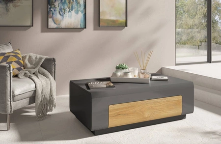 Zestaw mebli do salonu Toledo antracyt / dąb grandson idealny do salonu lub pokoju dziennego meblościanka z komodą i stolikiem kawowym