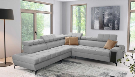 Narożnik z funkcją spania Bolmso IX szary lewostronny komfortowy narożnik do salonu z szufladą pojemniki na pościel stylowy design