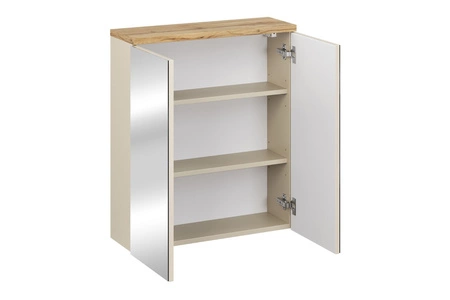 Szafka łazienkowa wisząca z lustrem Bali 60 cm beżowy / dąb wotan elegancka szafka doskonale zagospodarowuje przestrzeń nad umywalką