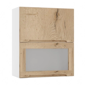 Szafka kuchenna wisząca Zova WS60GRF/2 SD biały / dąb halifax szafka z przeszkleniem z frontami otwieranymi do góry frezowane uchwyty