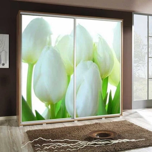 Szafa przesuwna Artistino 205 cm z grafiką tulipany schody korpus szafy w kolorze dąb catania wykonany z płyty o grubości 22mm