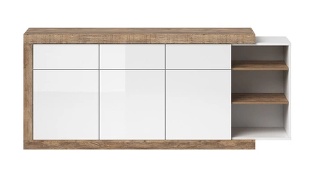 Komoda z szufladami Sintra 200 cm dąb samdal / biały połysk funkcjonalna idealna do wnętrz w stylu nowoczesnym i skandynawskim