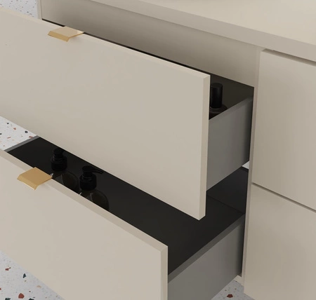 Szafka pod umywalkę Dalia 60 cm beżowa elegancka szafka z szufladami w stylu minimalistycznym możliwość wyboru koloru uchwytów