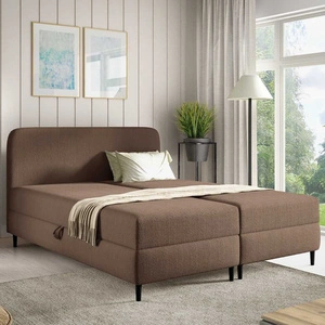 Łóżko kontynentalne Aberg 200x200 brązowe nowoczesny minimalizm gładki zagłówek o zaokrąglonych rogach propozycja do dużej sypialni