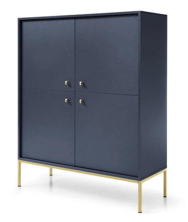 Komoda wysoka Mono 104 cm granatowa minimalistyczny design stylowy uchwyt prosta forma wzbogacona o metalowe złote elementy