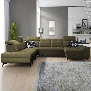 Narożnik z funkcją spania Buffalo X oliwkowy prawostronny funkcjonalny i komfortowy narożnik do pokoju z pojemnikami na pościel