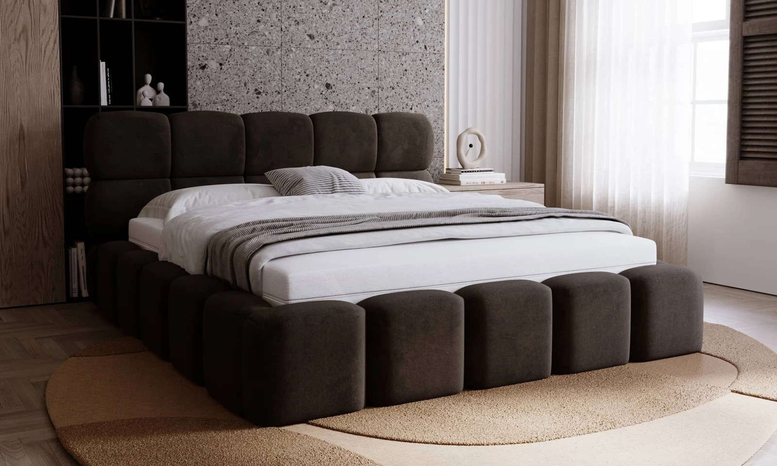 Łóżko z pojemnikiem Noe 160x200 cm Amor Velvet 4322 czarne