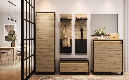 Wieszak ścienny Quant 40 cm dąb artisan / czarny nowoczesny design funkcjonalny dodatek do przedpokoju klasyczna konstrukcja