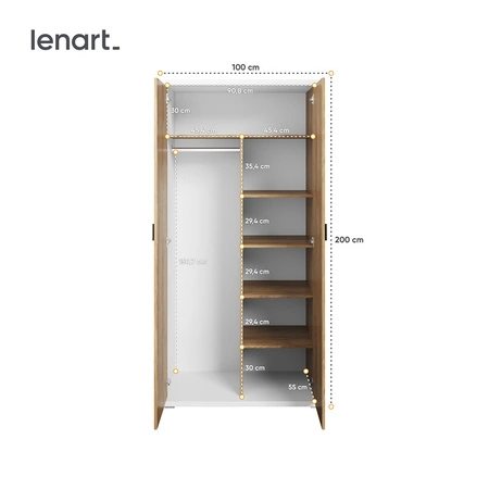 Szafa Simi 100 cm biały / hikora naturalna stylowy design klasyczna forma idealna szafa do pokoju młodzieżowego lub sypialni