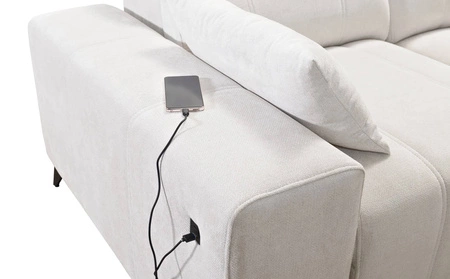 Narożnik z funkcją spania Penejos VI łososiowy lewostronny stylowy narożnik rozkładany z dwoma pojemnikami na pościel trwała tkanina