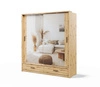 Szafa przesuwna z lustrem Arti 200 cm dąb artisan funkcjonalna szafa do przedpokoju z szufladami duże lustra podkreśla oświetlenie LED
