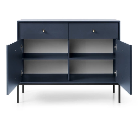 Komoda z szufladami Mono 104 cm granatowa minimalistyczny design stylowy złoty uchwyt prosta forma wzbogacona o metalowe elementy