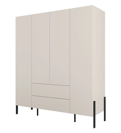 Szafa Jukon S 184 cm beżowa gustowna forma mebla w nowoczesnym stylu system otwierania push to open metalowe czarne nogi pojemne szuflady