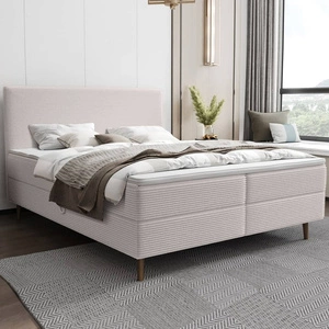 Łóżko kontynentalne Totti 140x200 kość słoniowa stylowe łóżko z pojemnikiem na pościel trójwymiarowa tkanina o wyrazistych prążkach