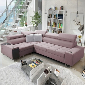 Narożnik z funkcją spania Dafni II lawendowy róż lewostronny pleciony narożnik z pojemnikiem na pościel szuflada w boczku mebla